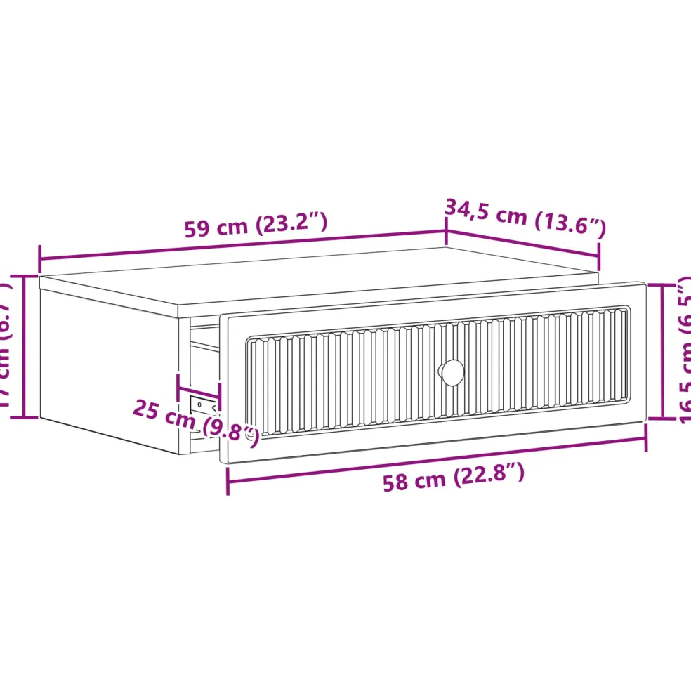 vidaXL Wandmontage Zijtafel Hoogglans Wit 59 x 34,5 x 17 cm