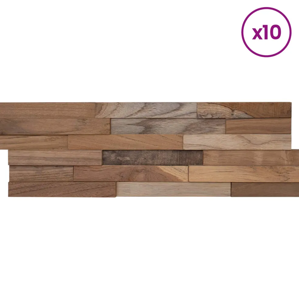 vidaXL Wandpanelen 10 st Naturel 56 x 18 x 2 cm Massief Teakhout