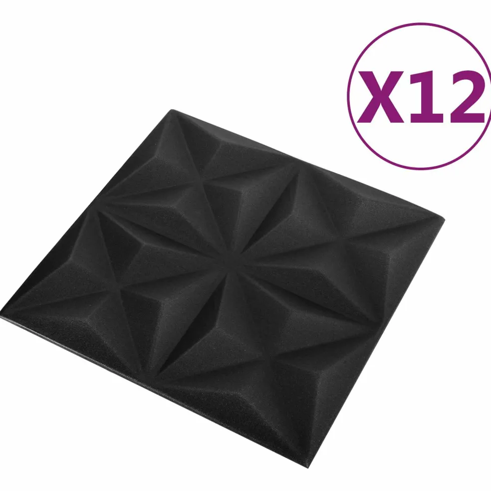 vidaXL Wandpanelen 12 st 50 x 50 cm Origami Zwart XPS Schuim