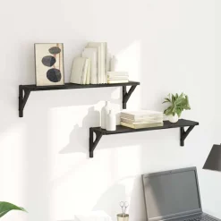 vidaXL Wandplanken 2 st Zwart Eiken 60 x 15 x 15,5 cm Bewerkt hout