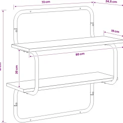 vidaXL Wandplank met 2 niveaus Grijs Sonoma 80 x 24,5 x 61 cm