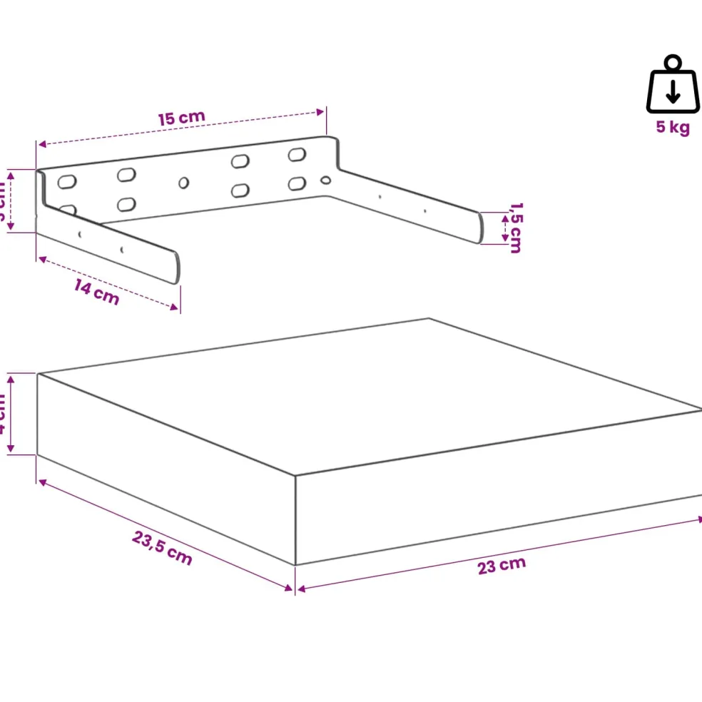 vidaXL Wandplank Muurmontage Wit Marmer 23 x 23,5 x 3,8 cm