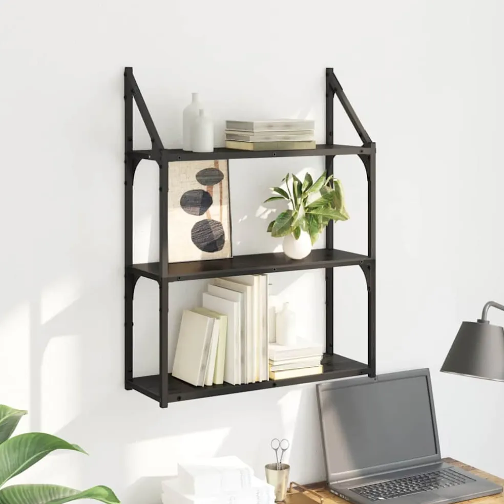 vidaXL Wandplank Muurmontage Zwart Eiken 60 x 21 x 78,5 cm