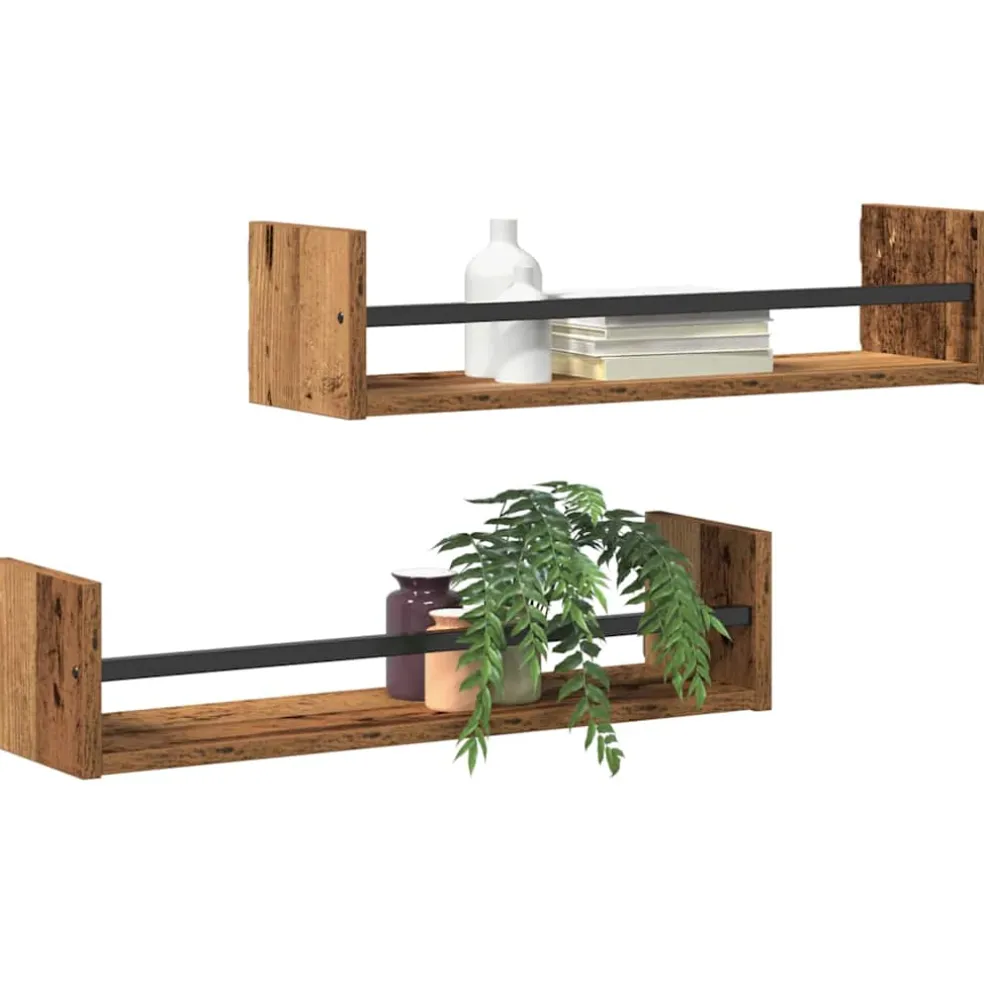 vidaXL Wandplank 2 st Oudhout 60 x 16 x 14 cm