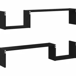 vidaXL Wandplank 2 st Zwart Eiken 100 x 15 x 20 cm Bewerkt hout