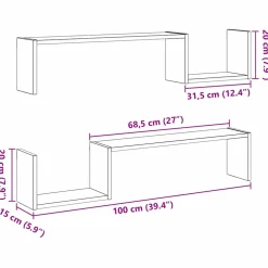 vidaXL Wandplank 2 st Zwart Eiken 100 x 15 x 20 cm Bewerkt hout