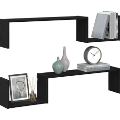 vidaXL Wandplank 2 st Zwart Eiken 100 x 15 x 20 cm Bewerkt hout