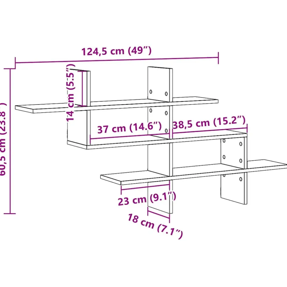 vidaXL Wandplank Zwart Eiken 124,5x18x60,5 cm Bewerkt Hout