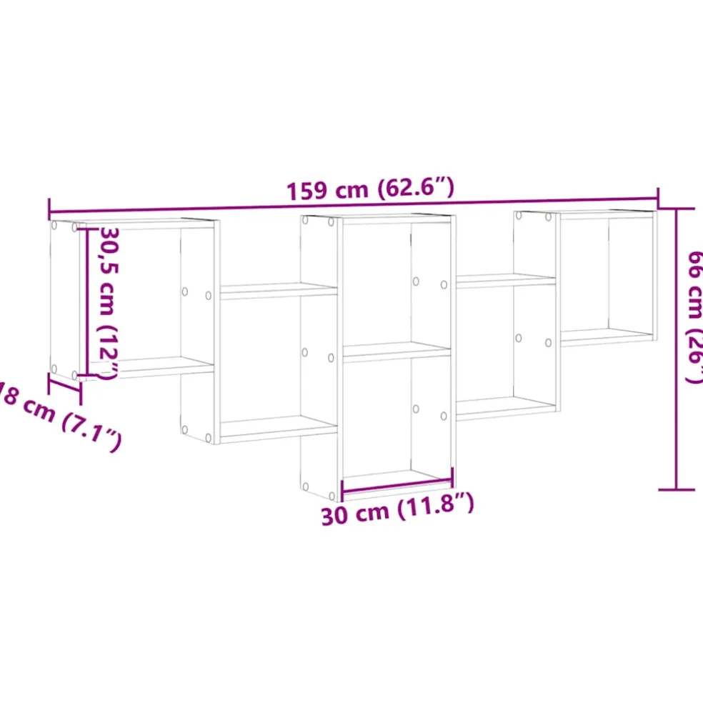 vidaXL Wandplank Zwart Eiken 159x18x66 cm Bewerkt Hout
