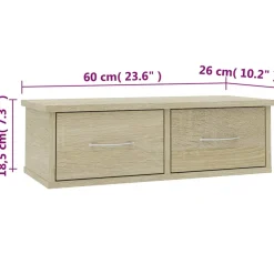 vidaXL Wandschap met lades 60x26x18,5 cm bewerkt hout sonoma eiken