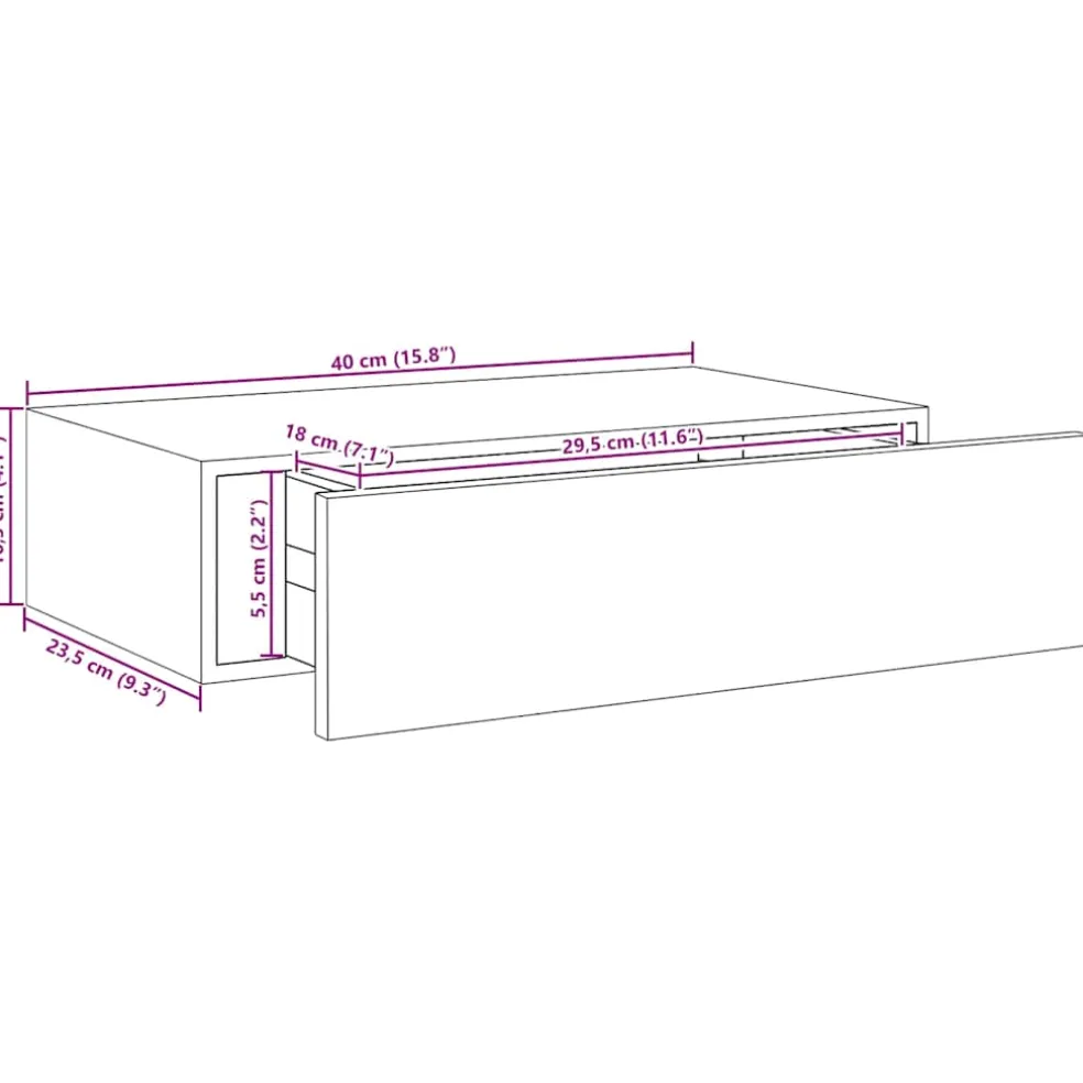vidaXL Wandschap met lade 40x23,5x10 cm MDF zwart