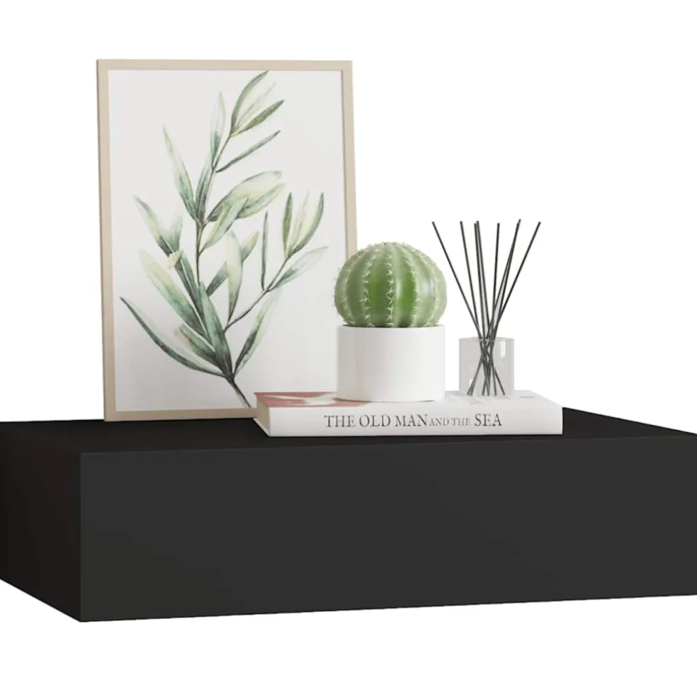 vidaXL Wandschap met lade 40x23,5x10 cm MDF zwart