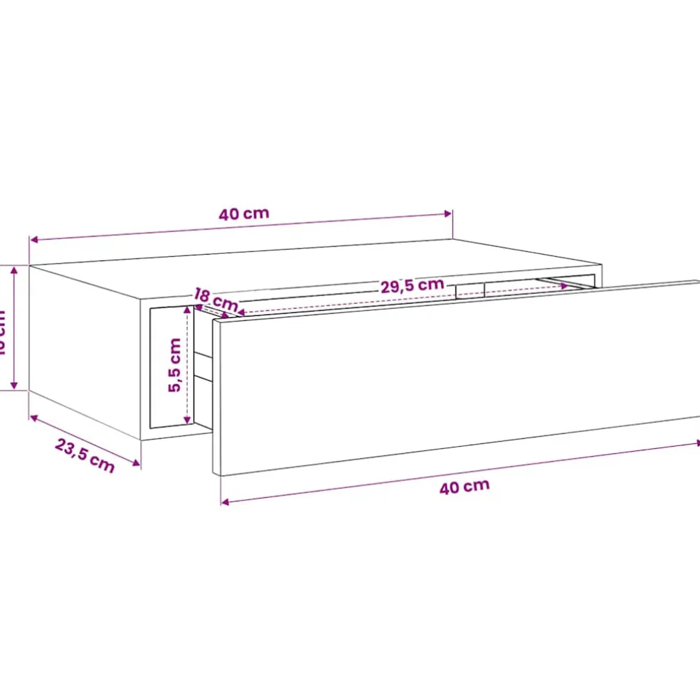 vidaXL Wandschap met lade 40x23,5x10 cm MDF wit