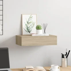 vidaXL Wandschap met lade 40x23,5x10 cm MDF eikenkleurig