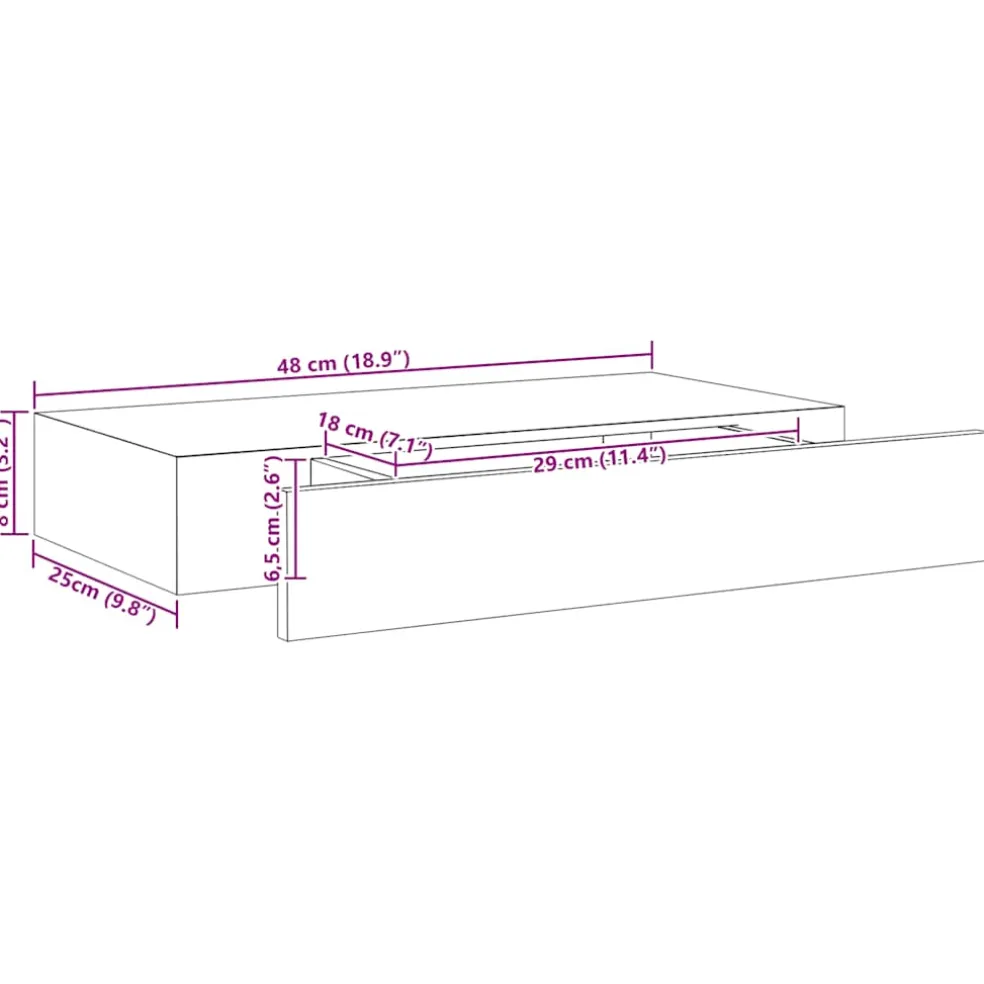 vidaXL Wandschap met lade zwevend 48x25x8 cm zwart