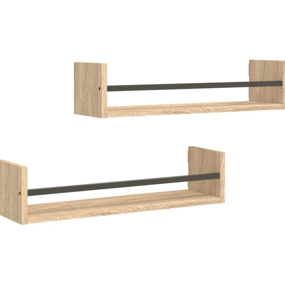 vidaXL Wandschappen met stangen 2 st 60x16x14 cm sonoma eikenkleurig
