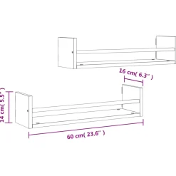 vidaXL Wandschappen met stangen 2 st 60x16x14 cm sonoma eikenkleurig