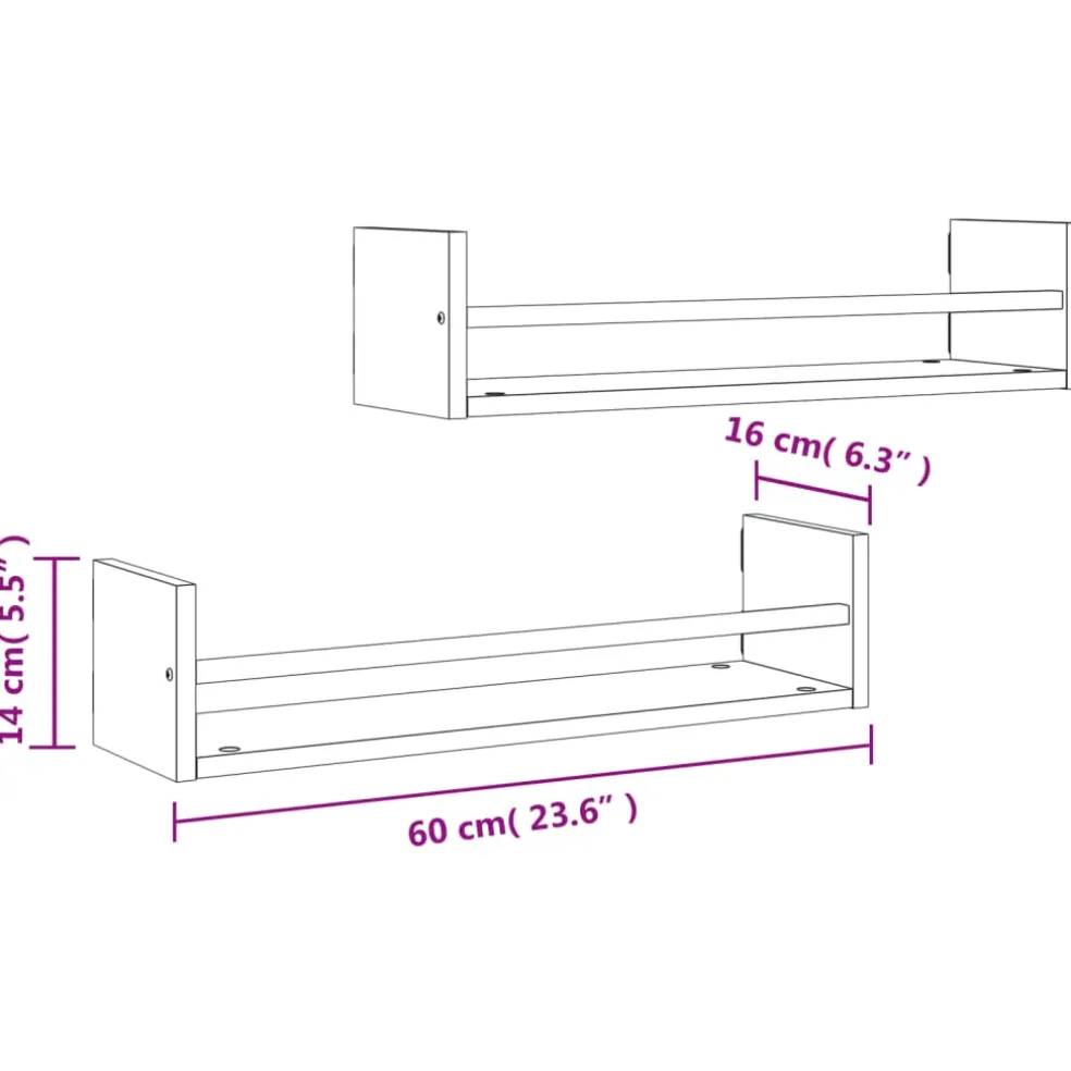 vidaXL Wandschappen met stangen 2 st 60x16x14 cm sonoma eikenkleurig