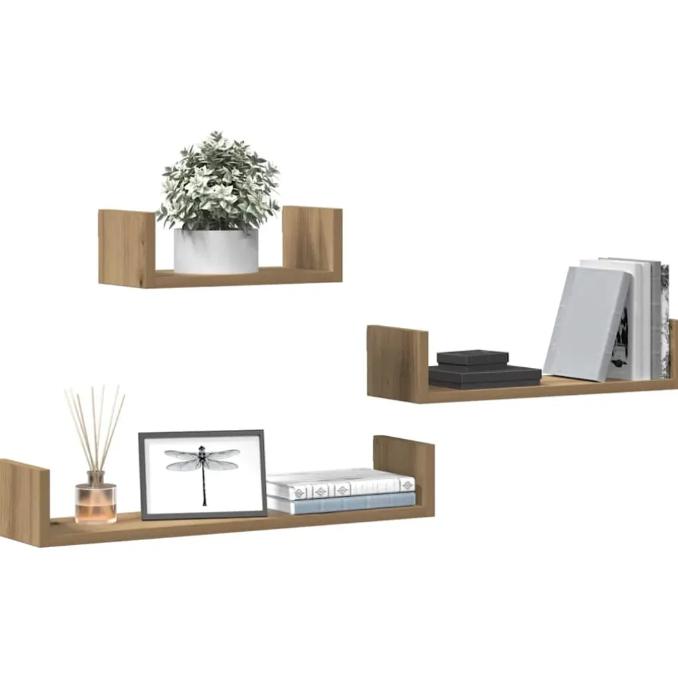 vidaXL Wandschappen 3 st bewerkt hout artisanaal eiken