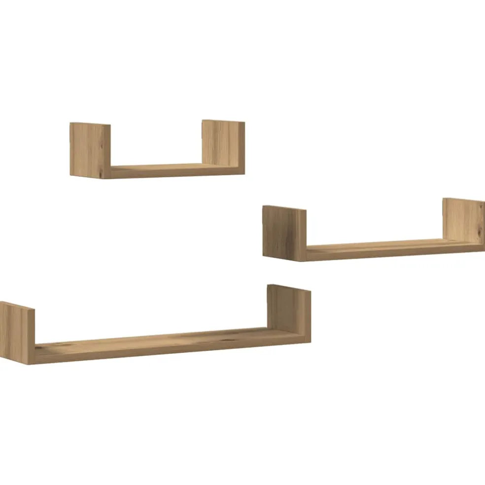 vidaXL Wandschappen 3 st bewerkt hout artisanaal eiken