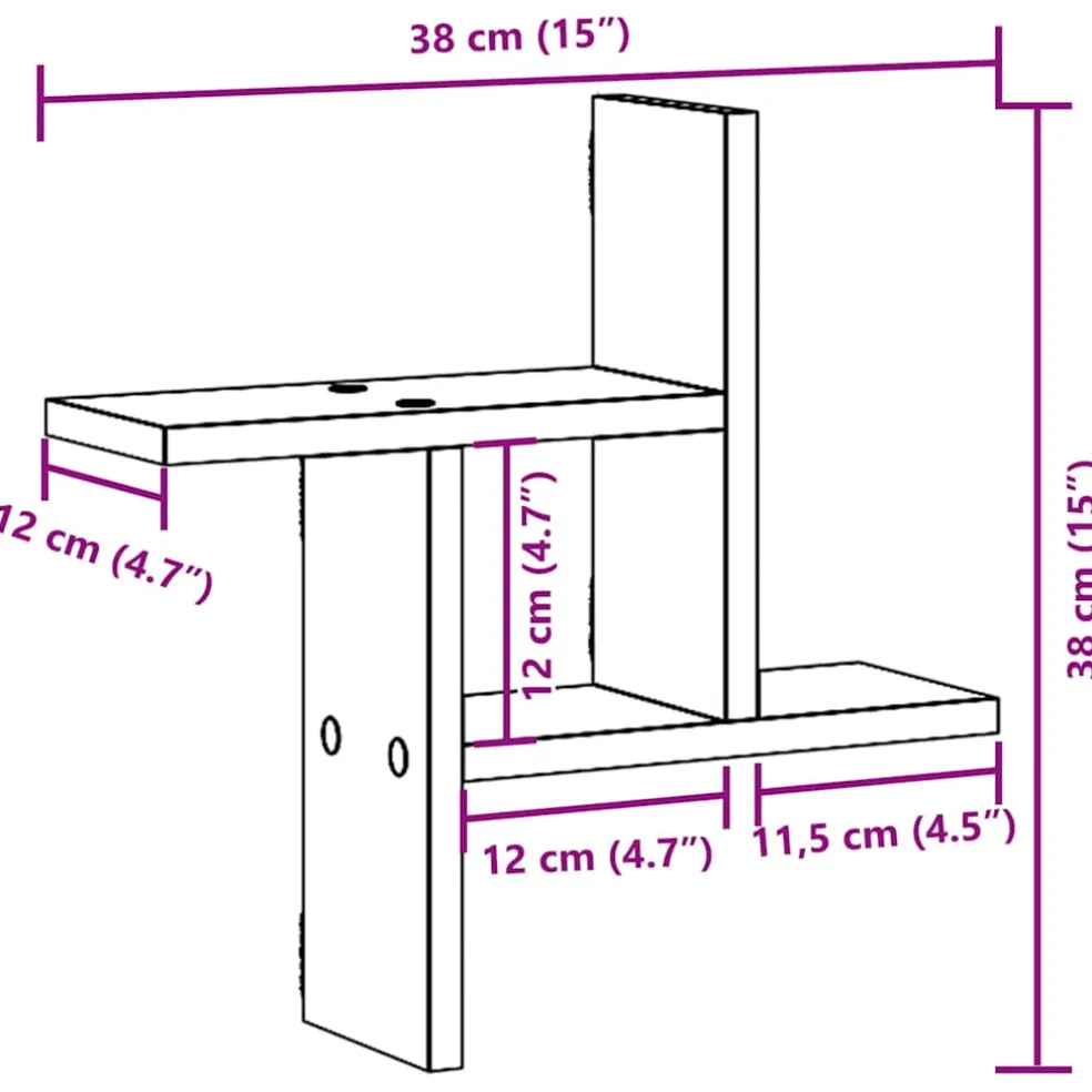 vidaXL Wandschappen 2 st 38x12x38 cm bewerkt hout wit