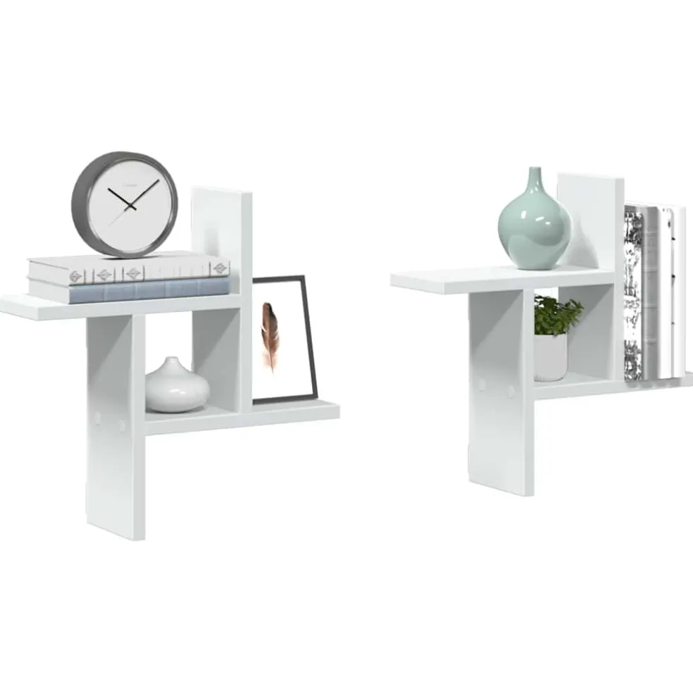 vidaXL Wandschappen 2 st 38x12x38 cm bewerkt hout wit