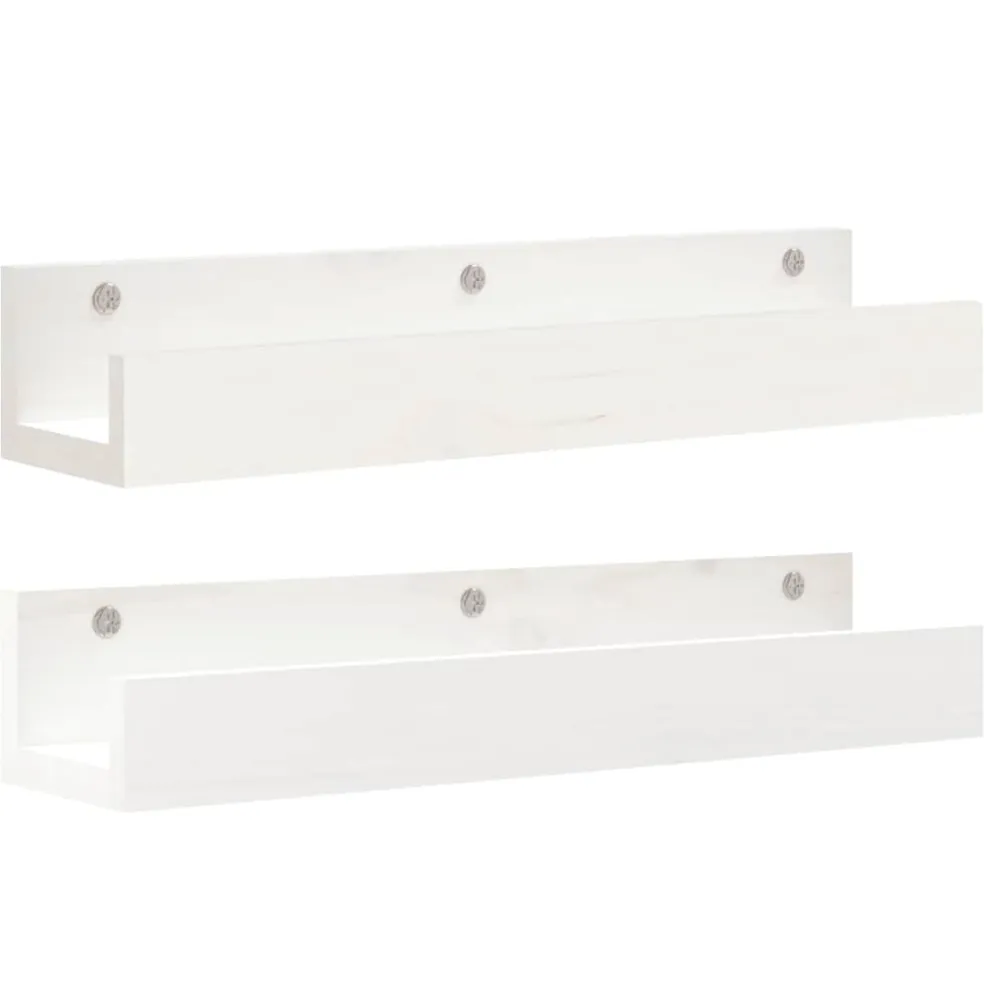 vidaXL Wandschappen 2 st 50x12x9 cm massief grenenhout wit