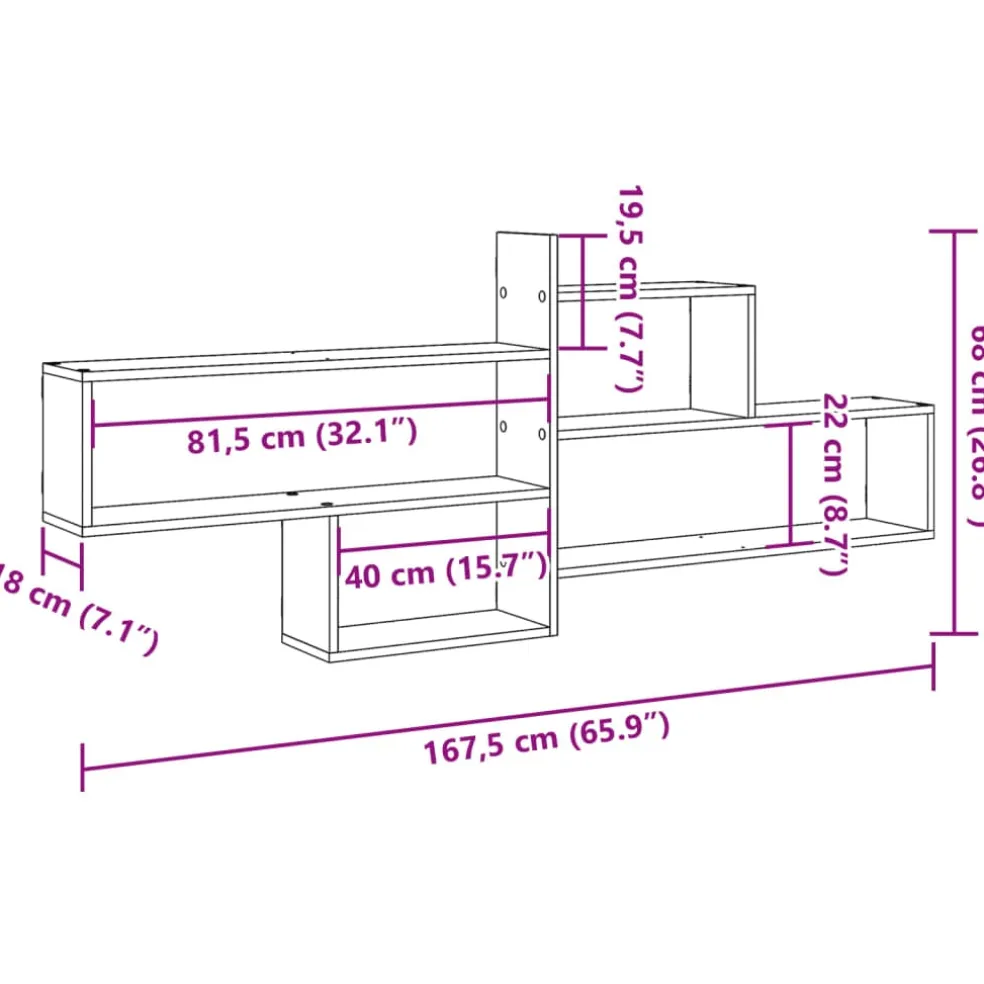 vidaXL Wandschap 167,5x18x68 cm bewerkt hout wit