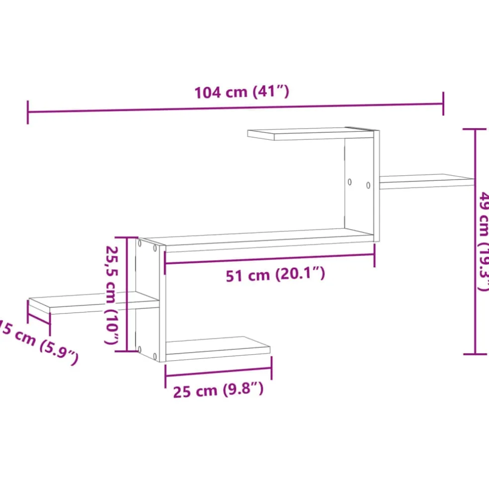 vidaXL Wandschap 104x15x49 cm bewerkt hout oud houtkleurig
