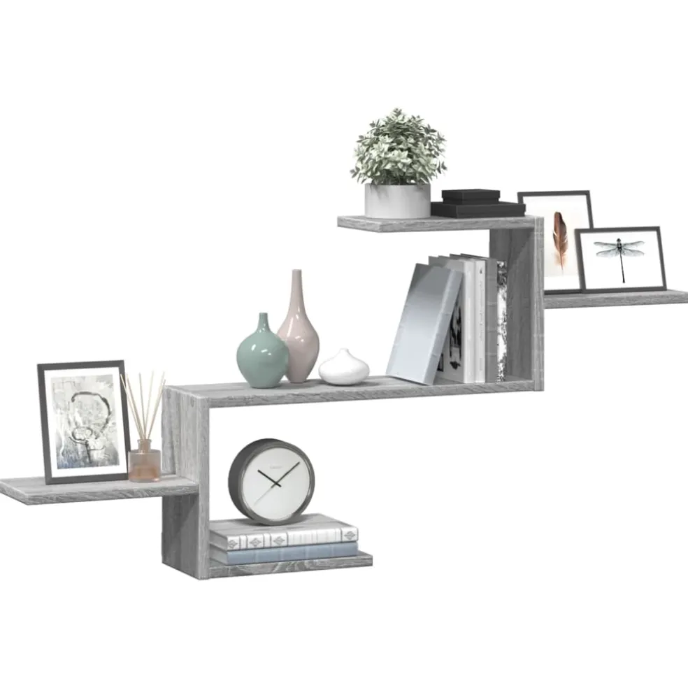 vidaXL Wandschap 104x15x49 cm bewerkt hout grijs sonoma eikenkleurig