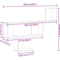 vidaXL Wandschap 100x15x70 cm bewerkt hout grijs sonoma eikenkleurig