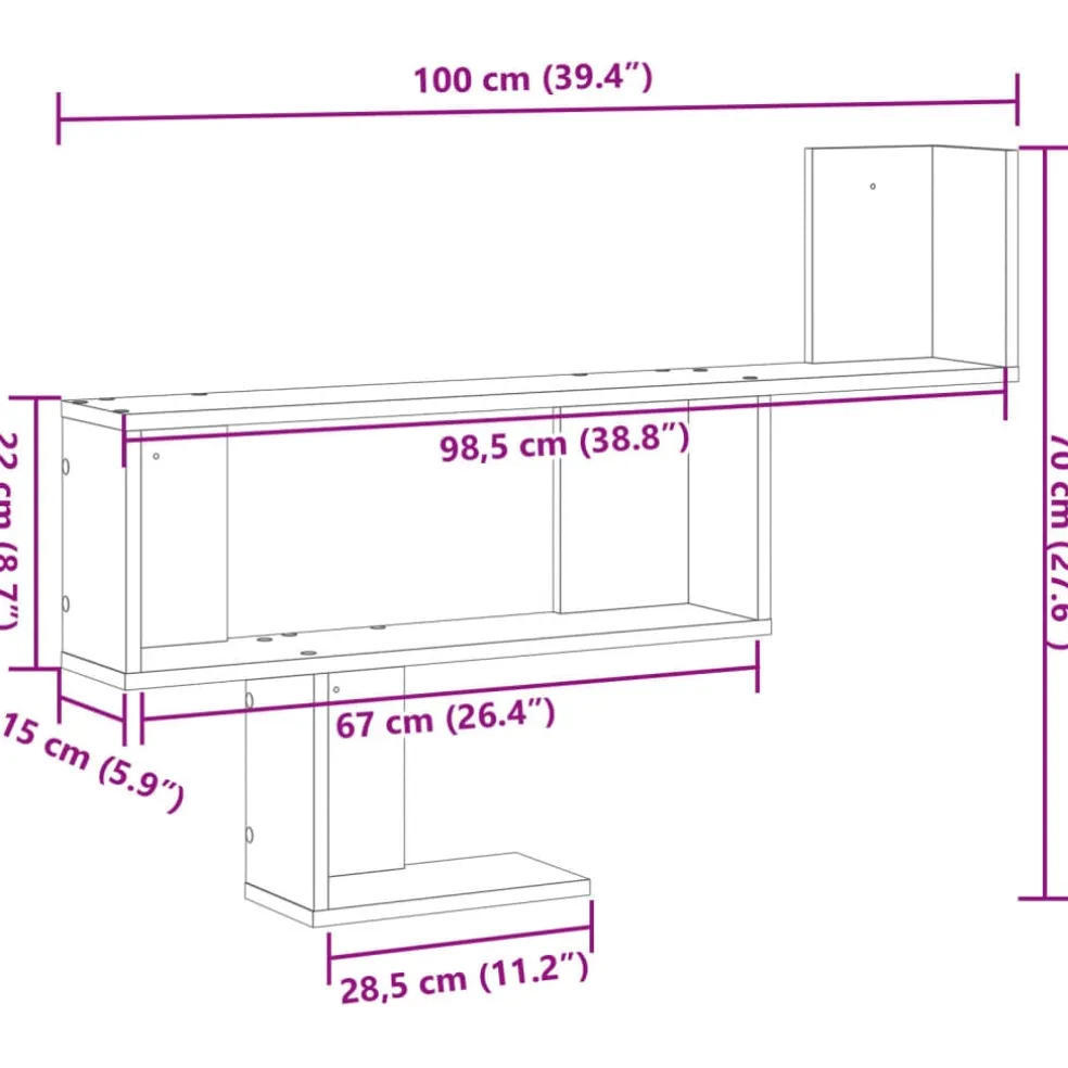 vidaXL Wandschap 100x15x70 cm bewerkt hout grijs sonoma eikenkleurig