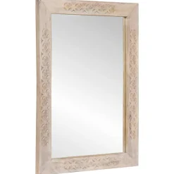 vidaXL wandspiegel Bleached Wit 70 x 50 cm Bewerkt hout en glas
