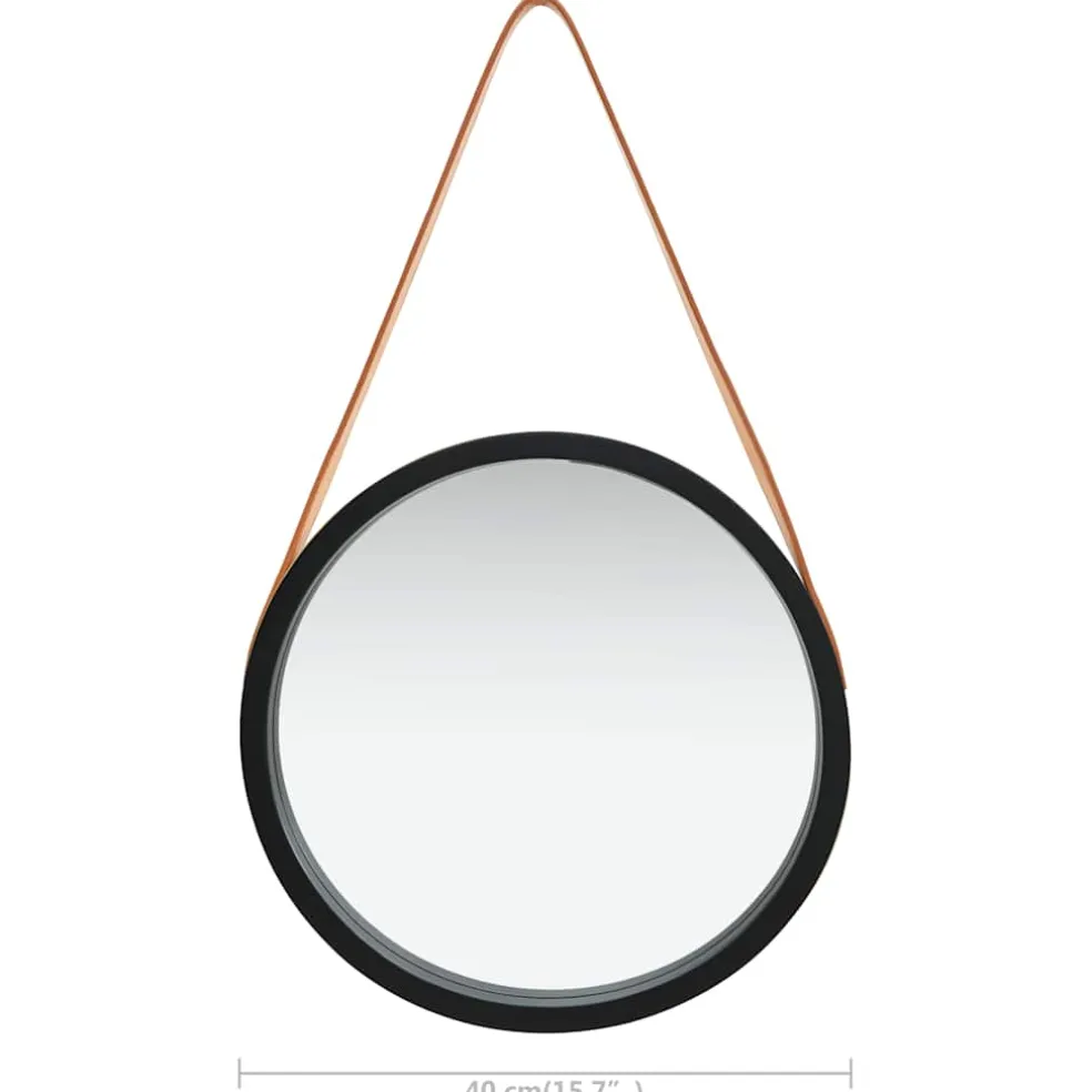 vidaXL Wandspiegel met band 40 cm zwart