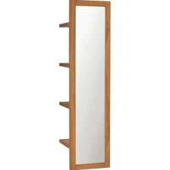 vidaXL Wandspiegel met schappen 30x30x120 cm massief teakhout
