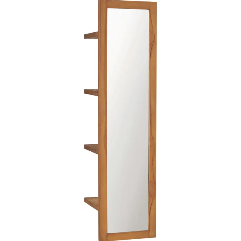 vidaXL Wandspiegel met schappen 30x30x120 cm massief teakhout