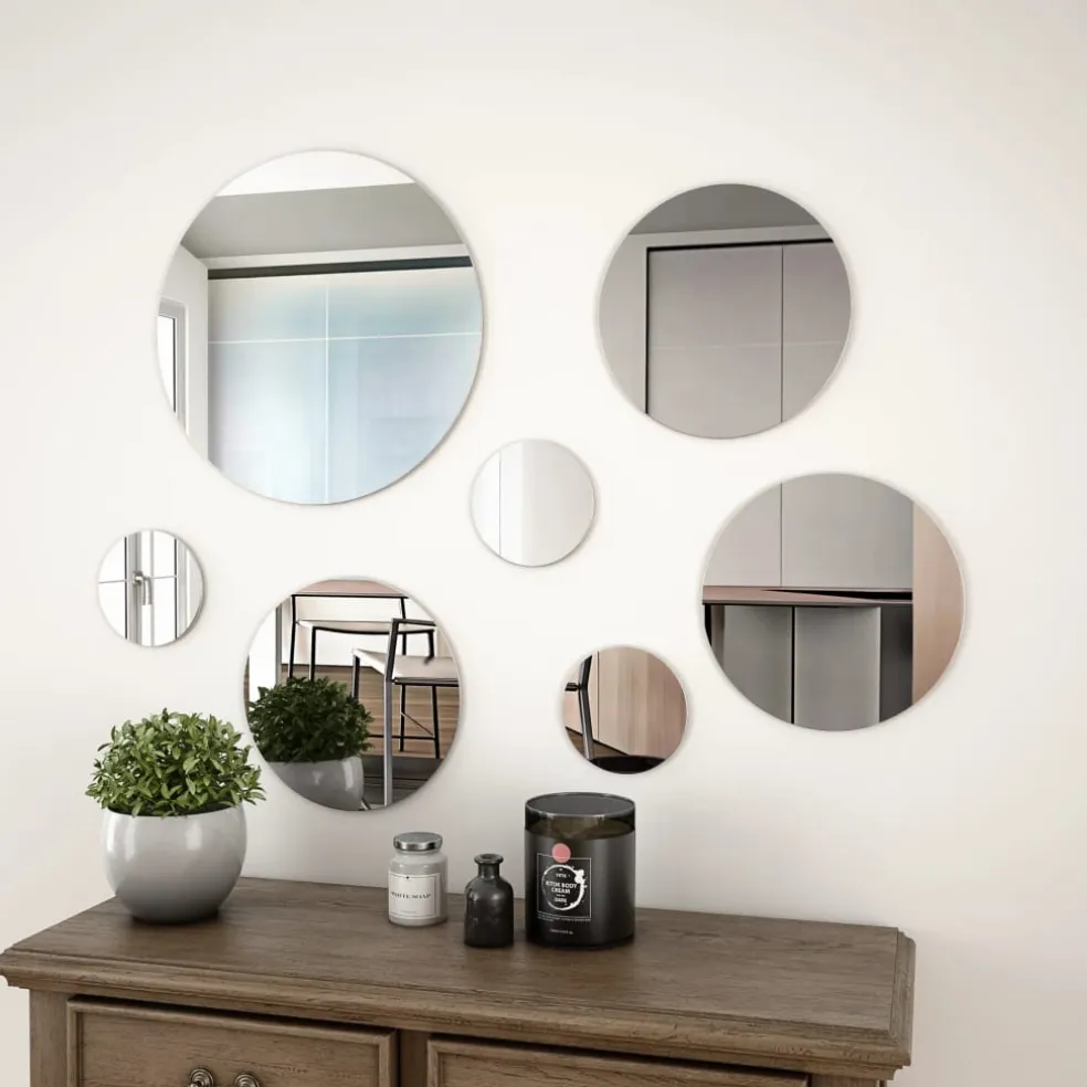 vidaXL Wandspiegelset rond glas 7-delig
