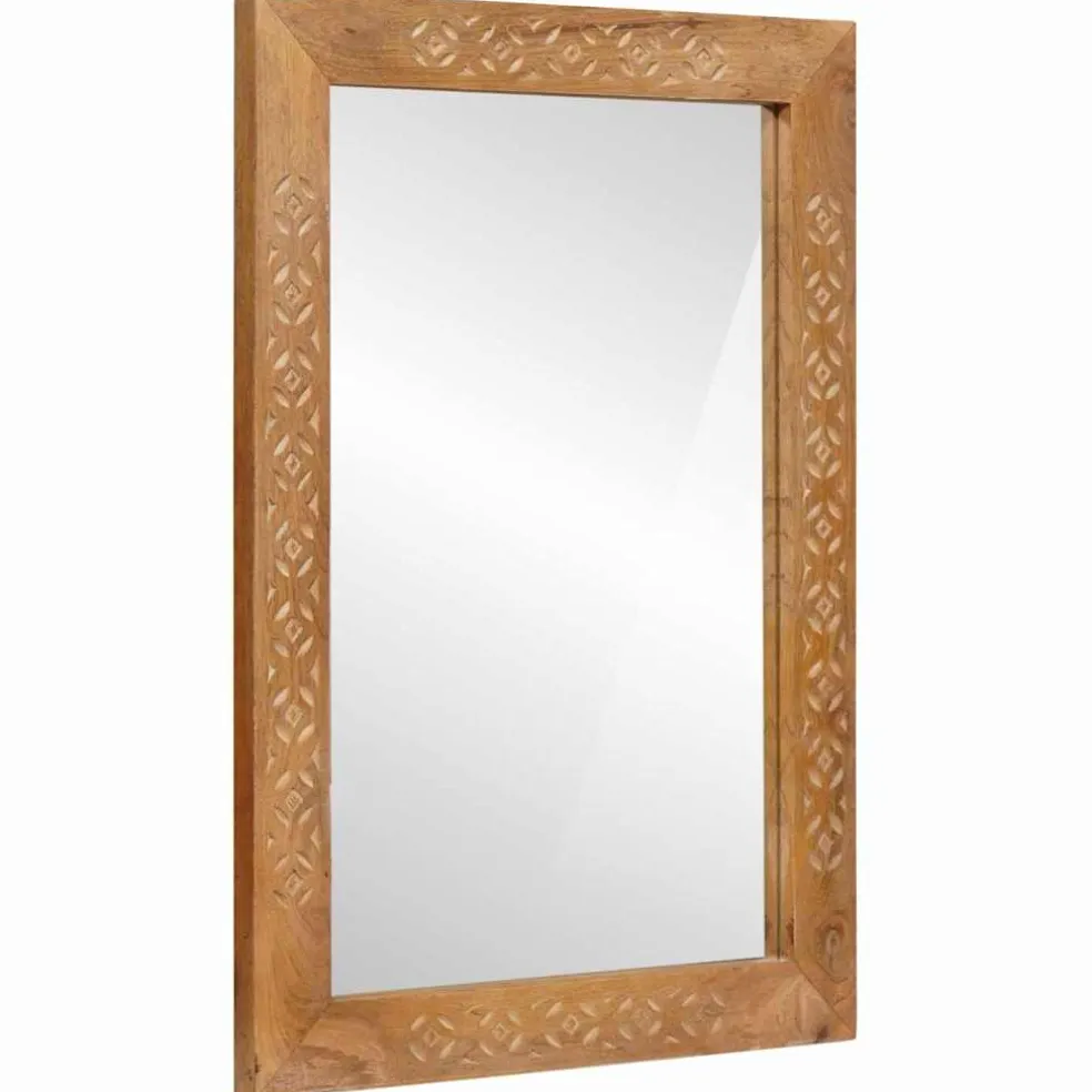 vidaXL wandspiegel 70 x 50 cm Bewerkt hout en glas Rechthoekig