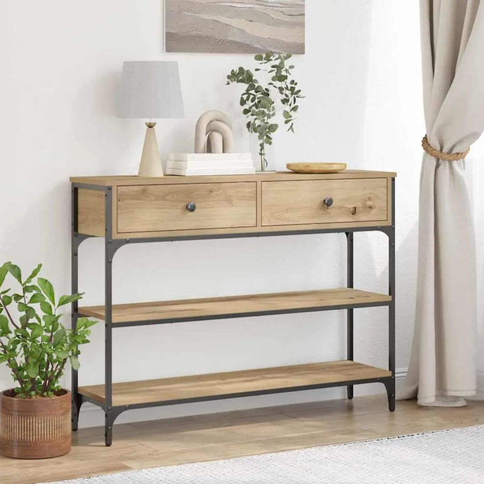 vidaXL Wandtafel Artisan Eiken 100 x 25 x 75 cm Bewerkt hout
