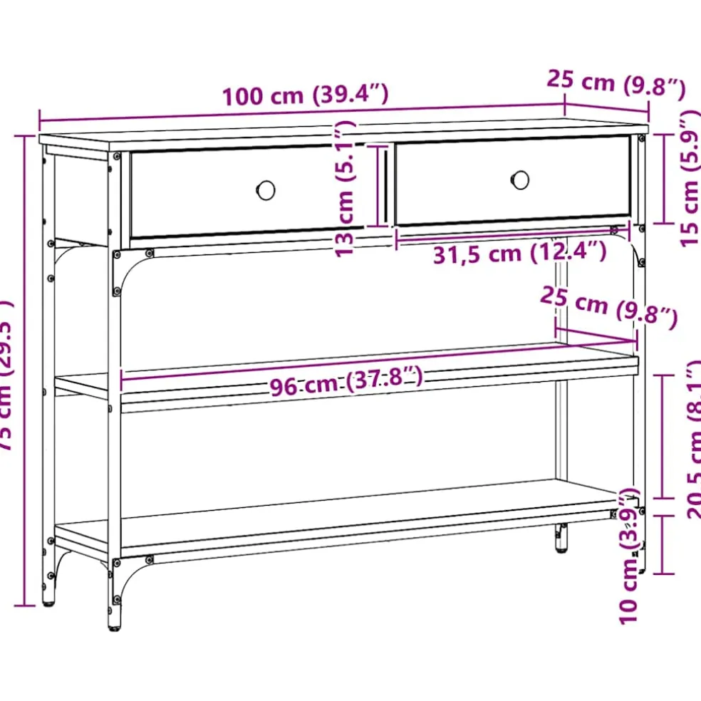 vidaXL Wandtafel Artisan Eiken 100 x 25 x 75 cm Bewerkt hout
