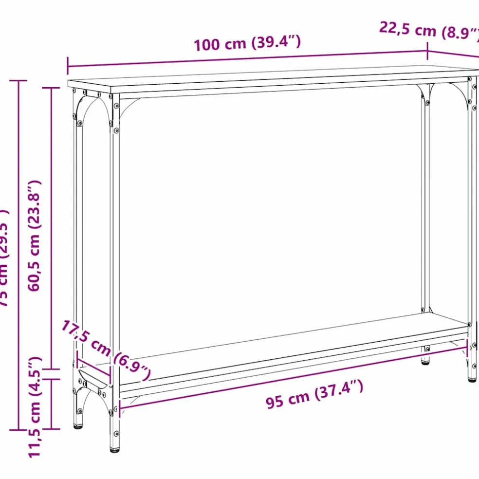 vidaXL Wandtafel Artisan Eiken 100 x 22,5 x 75 cm Bewerkt hout