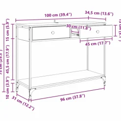 vidaXL Wandtafel Artisan Eiken 100 x 34,5 x 75 cm Bewerkt hout