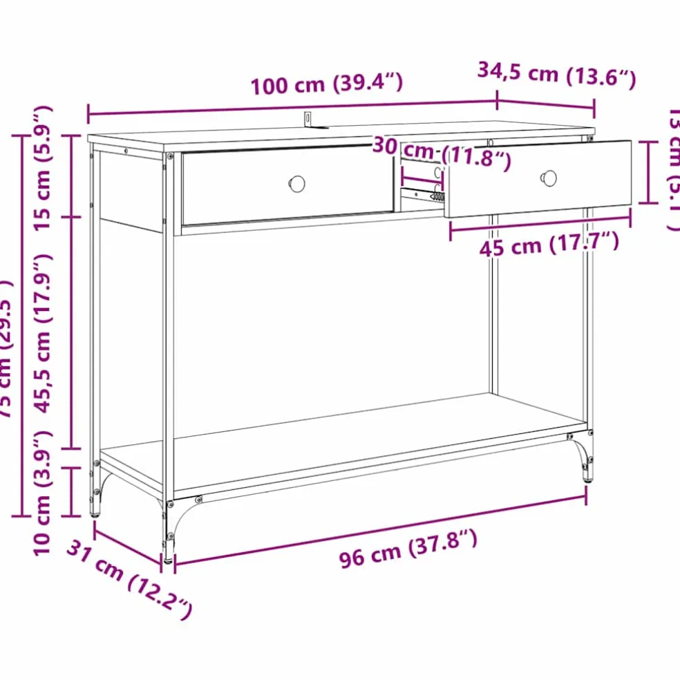 vidaXL Wandtafel Artisan Eiken 100 x 34,5 x 75 cm Bewerkt hout