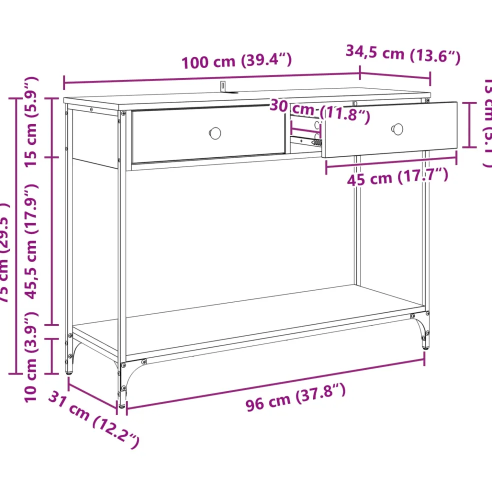 vidaXL Wandtafel Artisan Eiken 100 x 34,5 x 75 cm Bewerkt hout