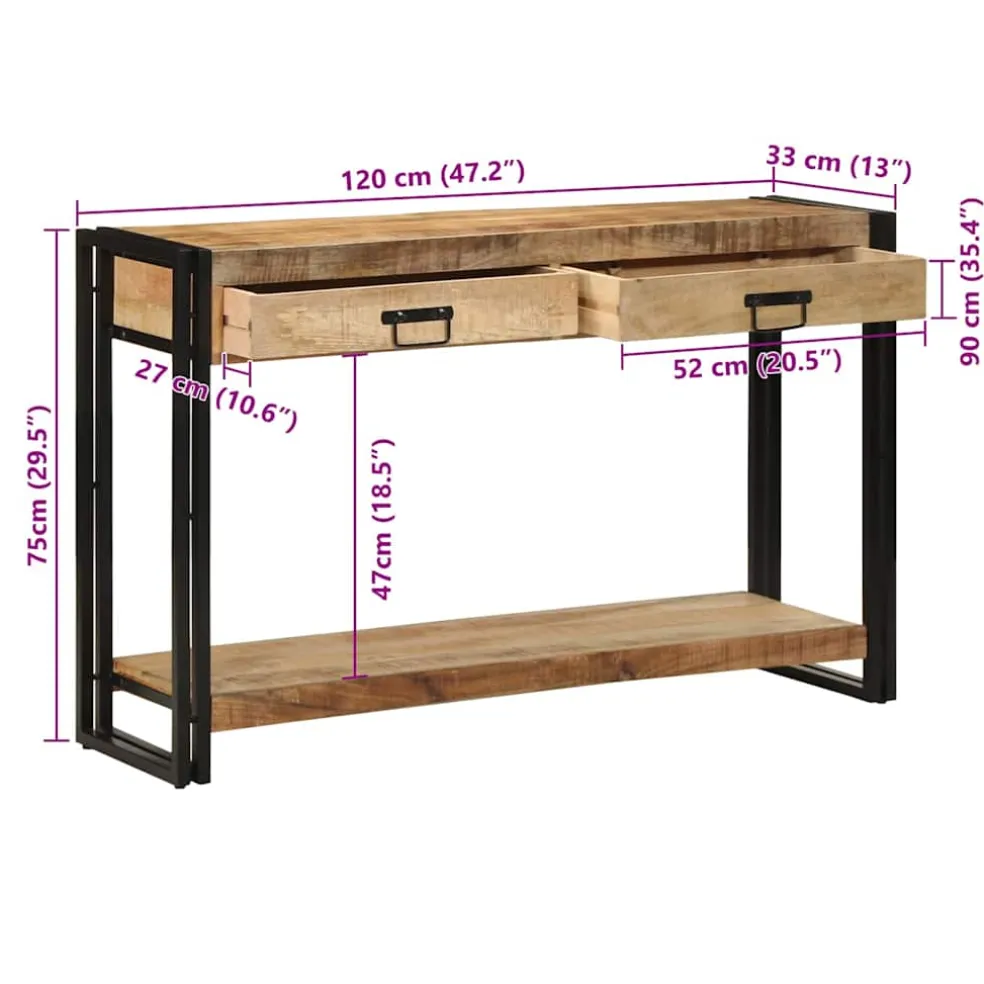 vidaXL Wandtafel met lade Bruin 120 x 33 x 75 cm Massief Mango Hout