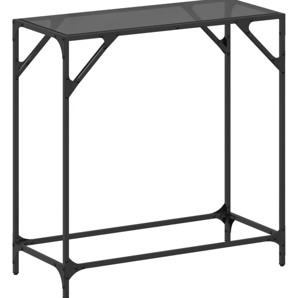 vidaXL Wandtafel met zwart glazen blad 80x35x81 cm staal