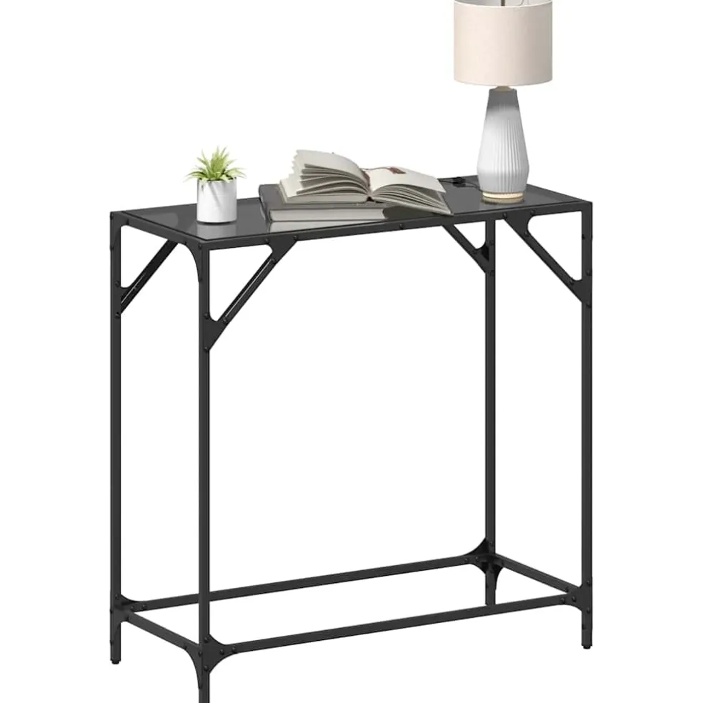 vidaXL Wandtafel met zwart glazen blad 80x35x81 cm staal
