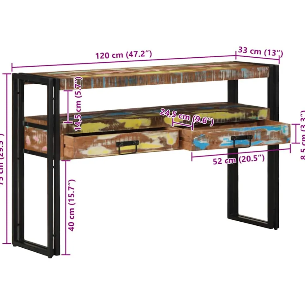 vidaXL Wandtafel Multikleur 120 x 33 x 75 cm Massief Gerecycled Hout