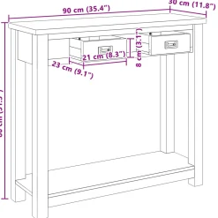 vidaXL Wandtafel Naturel 90 x 30 x 80 cm Massief Teakhout