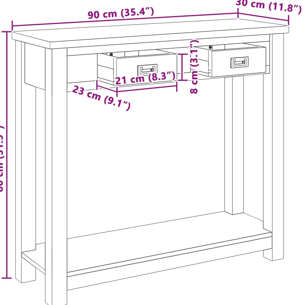 vidaXL Wandtafel Naturel 90 x 30 x 80 cm Massief Teakhout